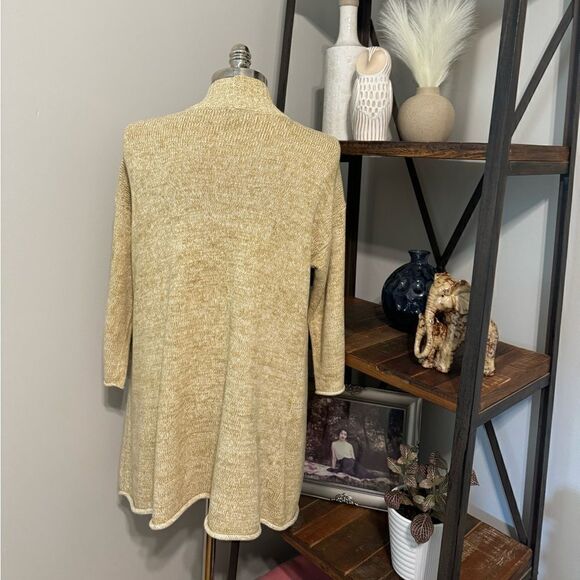 EILEEN FISHER Cardigan Women’s LRG Textured Open Front Neck Cotton Green Beige - Picture 2 of 9